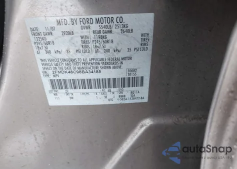 2008 Ford Edge Sel z USA, uszkodzony, nr VIN 2FMDK48C98BA34185